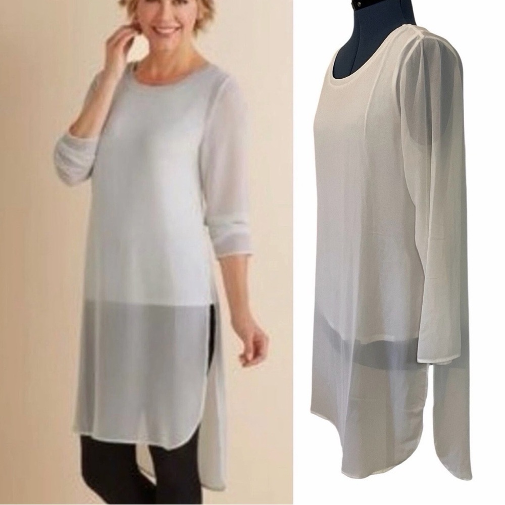 Soft Surroundings Ivory Elegance Layered Tunic Sheer Hi Lo Luxury Size Large.